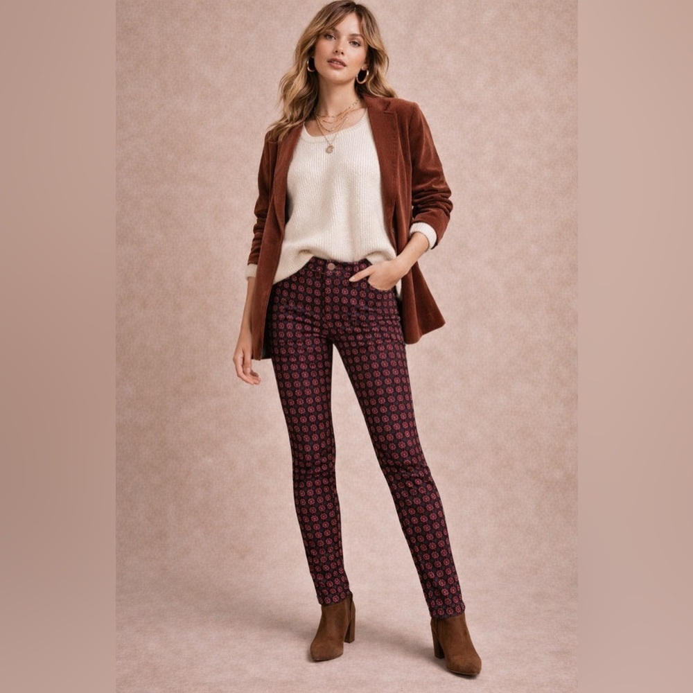 Anthropologie Pilcro Serif Medallion Print Stretch Corduroy Pants Womenâs Sz 30